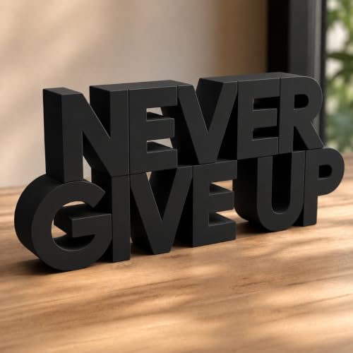 Image of Mad Masters Never Give Up Motivational Desk Decor - Aesthetic Table, Shelf & Wall Showpiece for Home Office, Business, Vastu Friendly Gifting, Matte Black (20.3 x 9 x 2.5 cm)