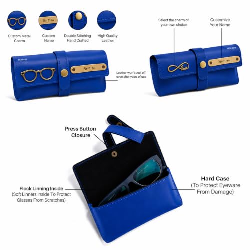 Image of AICA Personalised Name & Charm Womens Leather Combo Gift Set (RoyalBlue) | Gifts for Women| Customised Gift Hamper for Woman
