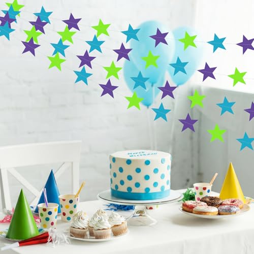 Image of Patelai Glitter Star Garland Banner 2026 Graduation Decor 130 Feet Star Hanging Banner Twinkle Backdrop for Party Birthday Classroom Wedding Supplies(Purple, Blue, Green)