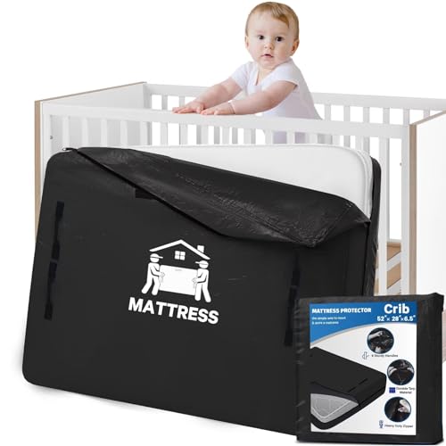 Image of Mattress Bags for Moving, BETU Mattress Protector Waterproof Mattress Cover Crib Size Storage Bags with 8 Heavy-Duty Handles and Zipper for Bed Extra Thick Large Reusable (52 inchx28 inchx6.5 inch,Black)