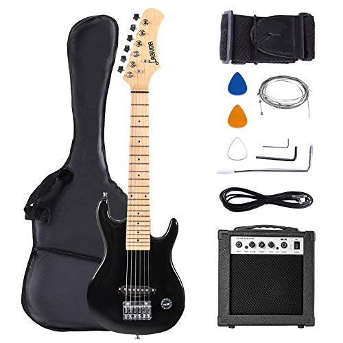 LAGRIMA 30 Inch Kid Electric Guitar Starter Kit with 5W Amp, Case and Accessories Pack Beginner Starter Package (30, Black)