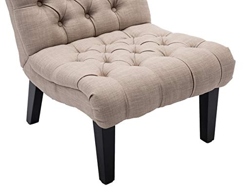 Sillón tapizado botón caqui estructura madera miniatura 6