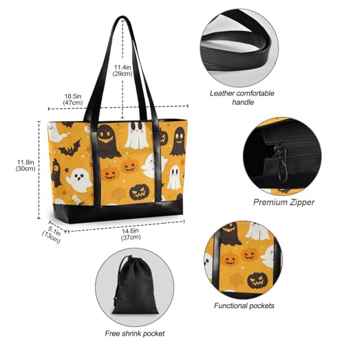 Cartoon Ghosts Pumpkin Skeletons Bats Orange Web Large Capacity women work tote bag with zipper briefcase for Travel Essentials Beach Gifts Birthday Gifts for Women with bolsos4