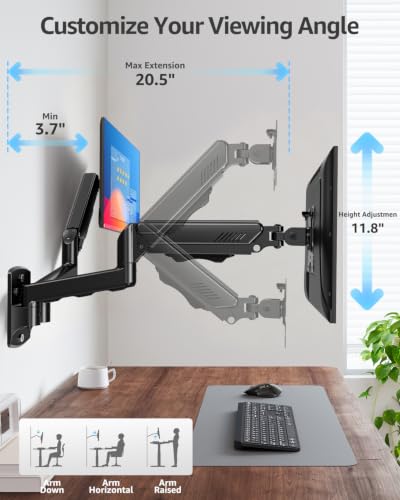 Image of MOUNTUP Dual Monitor Wall Mount for 2 Max 32 Inch Computer Screen, Fully Adjustable Double Monitor Arm, Wall Mounted Monitor Holder Support 4.4-19.8lbs Display, VESA Bracket 75x75, 100x100