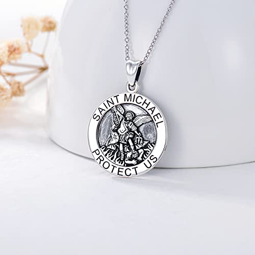 LONAGO Saint Michael Medal Necklace Sterling Silver Protector St Michael Archangel Catholic Religious Coin Pendant Gift for Men2
