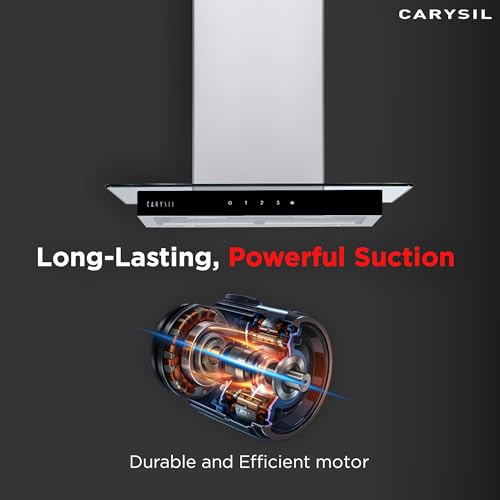 Image of Carysil Gusto 90 cm Kitchen Chimney, 1000 m /hr Suction Capacity, Baffle Filter Autoclean Chimney, 3-speed Touch Controls, Metal Housing, Inox Body & Tempered Finish, 7-year Motor Warranty