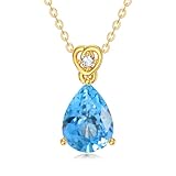 14 Carat Gold Pear Topaz Necklace with Diamond for Women 2Ct Teardrop Birthstone Pendant Anniversary Birthday Mother's Day Christmas Necklaces for Her(I2-I3 Clarity-December