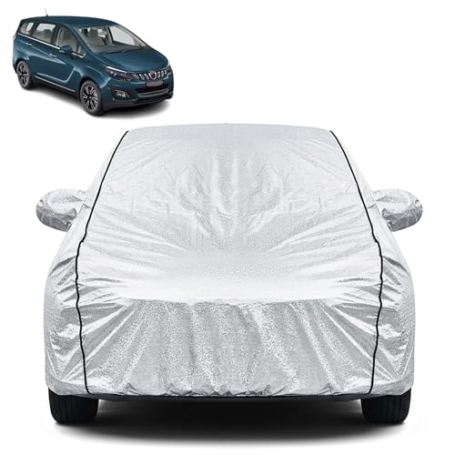 Image of Waterproof Car Cover for Mahindra Marazzo | Dustproof, UV Resistant & Scratch Protection | Soft Cotton Lining | Triple Stitched | Mirror Pockets & Elastic Fit | Silver
