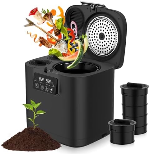 POWIFY Electric Compost Bin Kitchen 4L Capacity Composter Bins Outdoor Indoor with Tri-Blade, Smart Waste Dispenser Countertop Compost Machine with Lid Auto-Cleaning Cycle Odorless