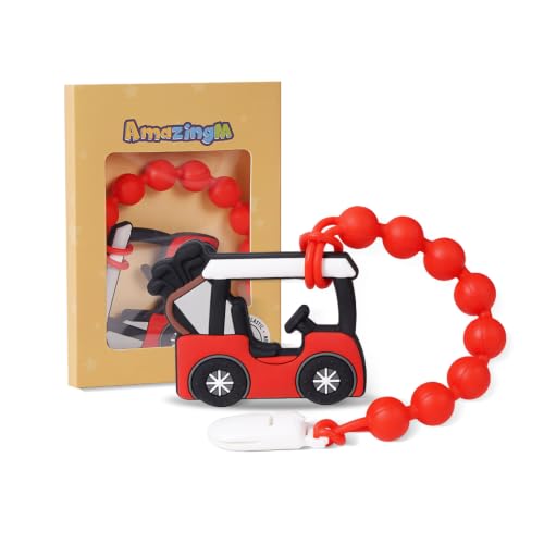 Image of Baby Golf Cart Silicone Teether Toy with Pacifier Clip,BPA Free,0 Month+