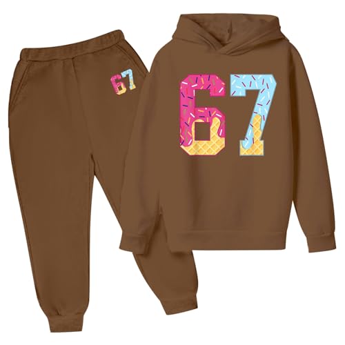 Genérico Conjunto Deportivo Niña Invierno de 2 piezas - Conjunto informal para niñas, sudadera con capucha y pantalones estampados de moda, ropa de juego cómoda de dos piezas (Coffee, 12-13 Years)