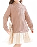 [Bee] ビー ドッキングワンピース ガールズ 女の子 キッズ ジュニア 長袖 ニット チュール リボン 切り替え 異素材 春 秋 冬 110cm ピンク