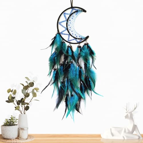 Moon Dream Catcher Black and Blue Dream Catchers Wall Decor Handmade Feather Dreamcatcher Wall Hanging Ornament for Bedroom Living Room Home Decor - Image 3