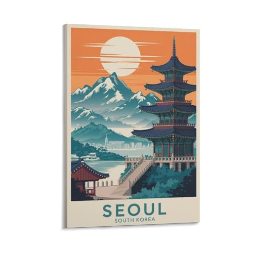 Poster Séoul Corée du Sud vintage 60x90cm peinture paysage urbain