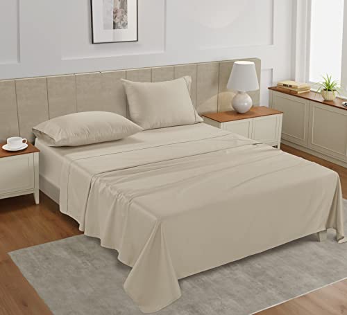 Image of LANE LINEN King Size Bed Sheet Set - 450 Thread Count Long-Staple 100% Cotton Sheet Set King Size, Hotel Premium Soft Silky Sateen Finish, Durable Bedding Set, Elasticised 15 inch Deep Pocket - Ivory