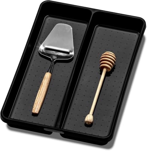 madesmart Utensil Tray-CARBON COLLECTION 2 Compartments, Soft-Grip Lining & Non-Slip Feet & BPA-Free, Small (Pack of 6)