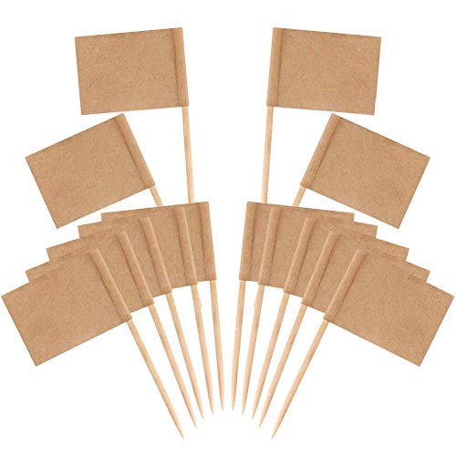 Oikabio 200 paquetes de palillos de dientes en blanco, banderas de papel kraft para cupcakes, alimentos, decoraciones de fiesta