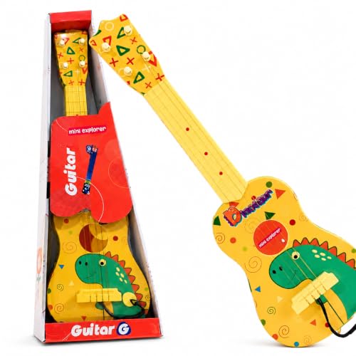 Image of MiniExplorer Ukulele Guitar Toy for Kids, 57 cm 4 String Musical Instrument Toy for Toddlers & Boys Girls Age 3+, Early Educational Pretend Play Guitar - Dino