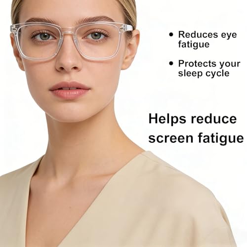 Image of Clear Blue Light Glasses for Women and Men, Fashionable Square Frame Glasses with Anti Glare Protection
