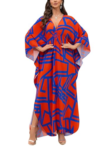 Image of KEYLORTING Plus Size Kaftan Dress Women, African Moo Moo Print Caftan, Batwing Dress, Beach Cover Up for Party and Loungewear