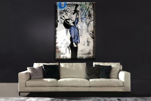 Druck auf leinwand Banksy Graffiti - Bild Hellooo ! Bild fertig auf Keilrahmen !Kunstdrucke, Wandbilder, Bilder zur Dekoration - direkt vom Herste (60x80cm)