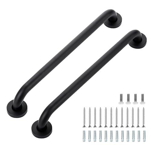 Grab Bars for Shower, 2 Pack 18-Inch Anti Slip Shower Handles for Elderly, Safety Shower Grab Bar, Stainless Steel Handicap Grab Bars for Bathroom (Black 1" Diameter)