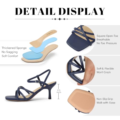 Image of AIUNIIND Kitten Heels for Women, Strappy Square Open Toe Sandals 2.5 inch
