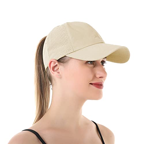 Uttpll Ponytail-Baseball-Adjustable-Ponycap-Trucker Hats Women Summer Mesh Sports Criss Cross Caps Sun Protection Unconstructed Dad Hat Khaki #TOP4