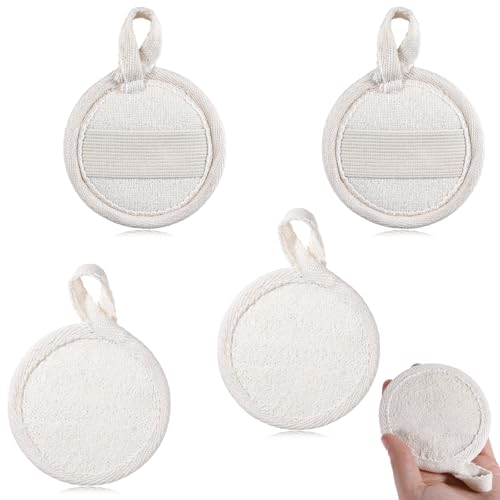 4 PCS Natural Loofah Exfoliating Body Scrubber, Loofah Face Exfoliating Pad, Facial Loofah Face Scrub Sponge, Dead Skin Blackheads Cleansing for Women and Men Bath Shower