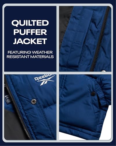 Image of Reebok Boys Heavyweight Puffer Jacket, Wind & Water Resistant Hooded Coat