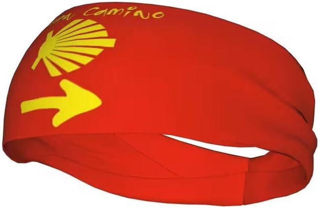 Camino Headband, Red "Buen Camino", Pilgrim Headband with Shell and Arrow, Elastic Sports Headband