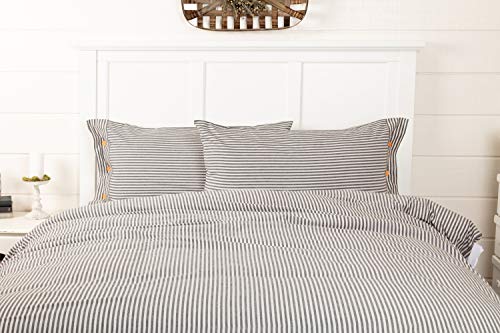 Piper Classics Farmhouse Ticking Stripe Gray King Size Pillow Sham, 21" X 37", Bed Pillow Cover W/Buttons, Farmhouse Bedding #TOP1