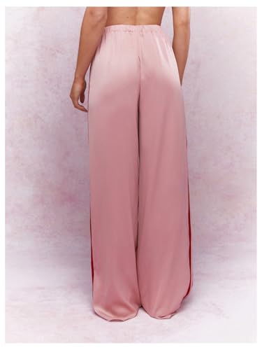 Verdusa Women's Side Striped Satin Pants Wide Leg Baggy Pants with Pockets2
