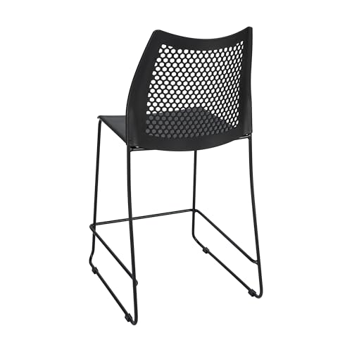 Flash Furniture Hercules Stacking Counter Height Stool with Vented Backrest and Black Powder Coated Steel Sled Base with Integrated Footrest, Commercial Portable Stool, Set of 3, Black by Flash Furniture - Image 8