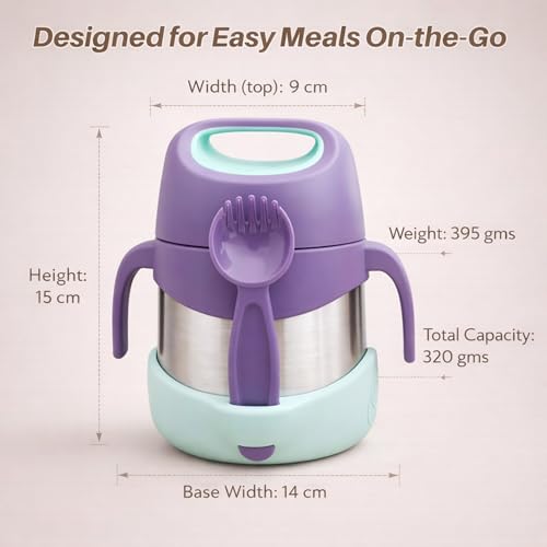 Image of Speedex Kids Insulated Food Jar 320ml Lilac Fun (Purple), 304 Stainless Steel Lunch Box with Handle & Spork, Leak Proof BPA-Free Double Wall Vacuum Tiffin, Hot & Cold Food Container