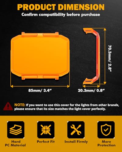 Image of Auxbeam 4 Inch R4 Series Square Offroad 2300K Dark Amber Protective Cover | Snap-On Design, Converts White to Amber, Waterproof, Resists Dust, Debris & Impacts, Better Visibility in Fog & Rain, 2-Pack
