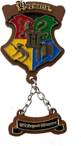 Licensed Harry Potter Enamel Wooden, Metal, 3D Fridge Magnets, 5 Styles, Hogwarts, Gryffindor, Slytherin, Hufflepuff and Ravenclaw with Slogan Charms (Hogwarts)