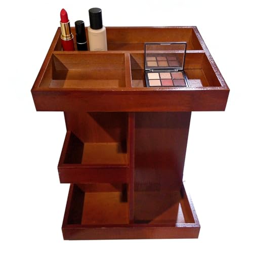 Generico Organizador De Maquillaje Giratorio De Tocador | Organizador De Baño Giratorio Para Tocador | Pantalla De Madera De Estilo Rústico Para Cosméticos | Perfumes Y Artículos De Tocador