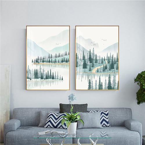 Diptyque de forêt d'hiver abstrait en toile imprimée 60x70cm pour chambre