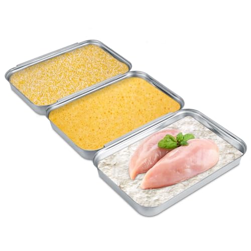 YAYODS Breading Trays Set of 3 Breading Pans Stainless Steel Prep Tray, Dredging Trays for Breading Chicken, Fish, Food Prep Trays, Oven Safe，8.5