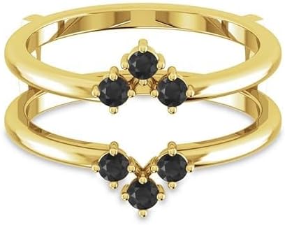 Black Diamond V Shape Enhancer Guard For Women, 14k Sterling/Yellow/Gold Plated Silver Black Diamond Wrap Ring, Matching Enhancer Guard, V Shape Enhancer Ring