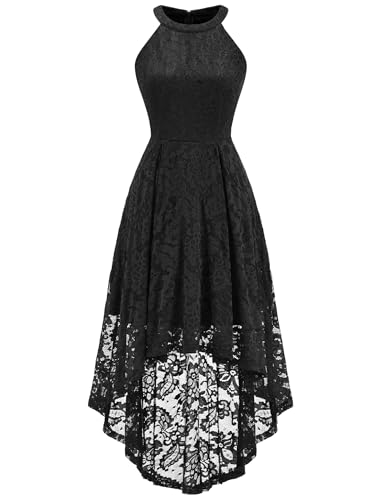 Image of Dressystar Women Halter Lace Wedding Guest Dress Hi-Lo Cocktail Party Bridesmaid Formal Dresses