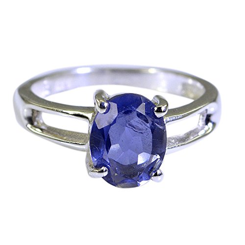 Bague iolite en argent sterling pour femme avec design ovale et taille ajustable de H à Z