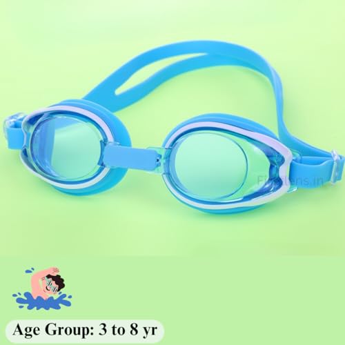 Image of First Lens Junior Powered Swimming Goggles For Kids | AntiFog | Crystal Clear Vision | UV Protction - 007 - (-4.00) Blue Age (3 to 8)