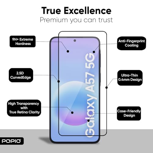 Image of POPIO Military-Grade Gorilla Tempered Glass For Samsung Galaxy A57 | 9H Hardness, Edge-to-Edge, Bubble-Free
