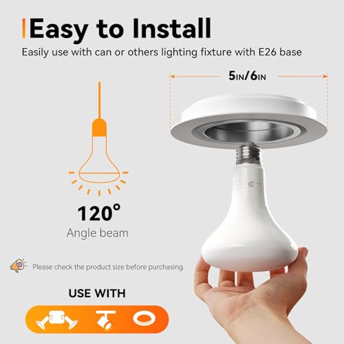 Image of TJOY 6 Pack BR30 Flood Light Bulb Indoor, Soft White Recessed Light Bulbs