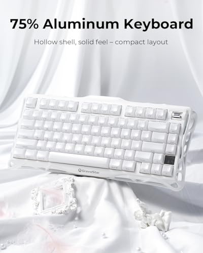Image of GravaStar Mercury K1 75% White Wireless Keyboard, Aluminum Alloy Exoskeleton Design Mechanical Gaming Keyboard, Gasket Hot-Swap Socket, Linear Switches, RGB Backlit【Opaline White】