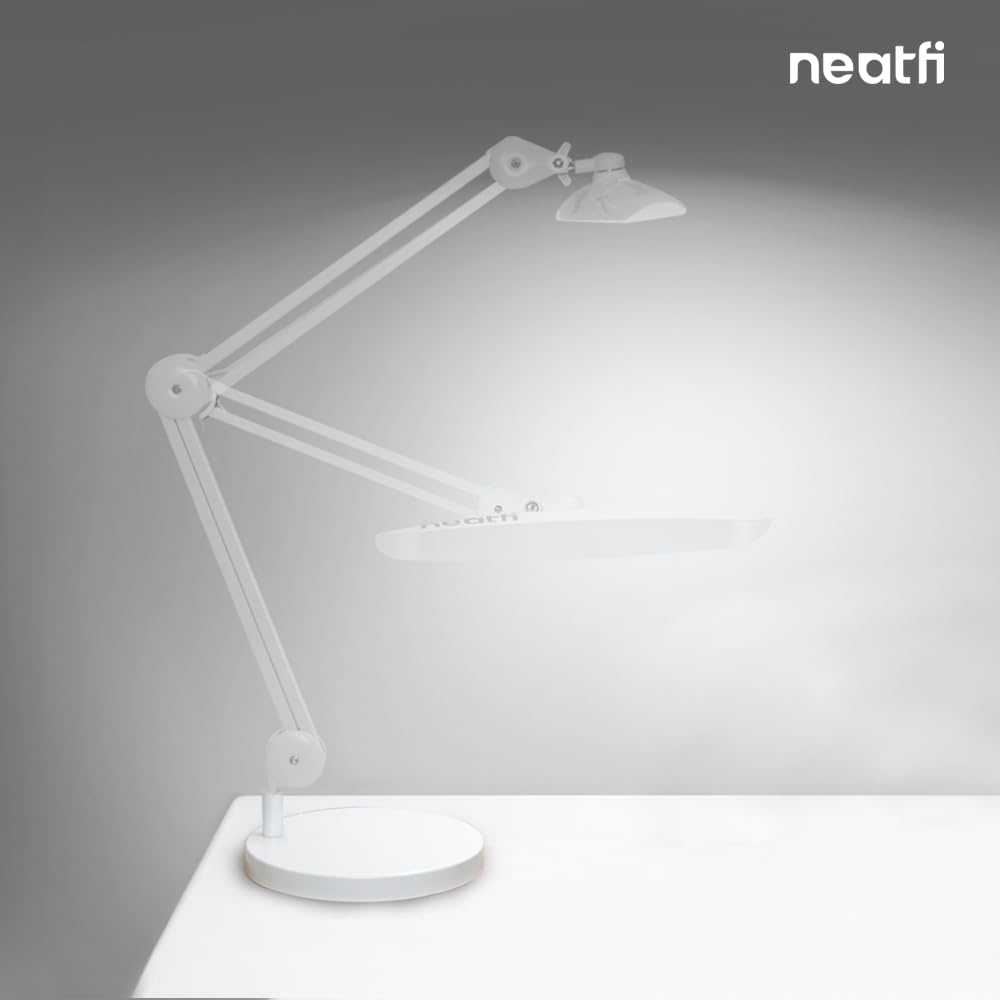 Neatfi Base lestée ronde de 25 cm de diamètre, 8,9 kg, compatible avec les lampes de bureau et les lampes grossissantes pour une utilisation à domicile et au bureau (blanc)