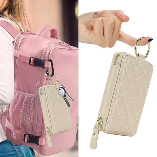 Image of Compatible with MagSafe Wallet,Magnetic Phone Wallet Card Holder for iPhone 17 /16 Pro Max /15 Pro /14 Plus /13 /12 Series,PU Leather Zipper Pocket Adjustable Stand-Beige