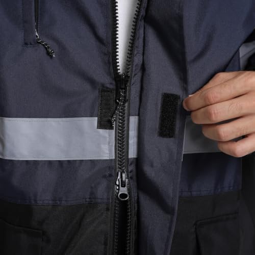 Image of 3-Piece Hi-Vis Rain Suit, Safety Jacket with Hood & Bib Overalls